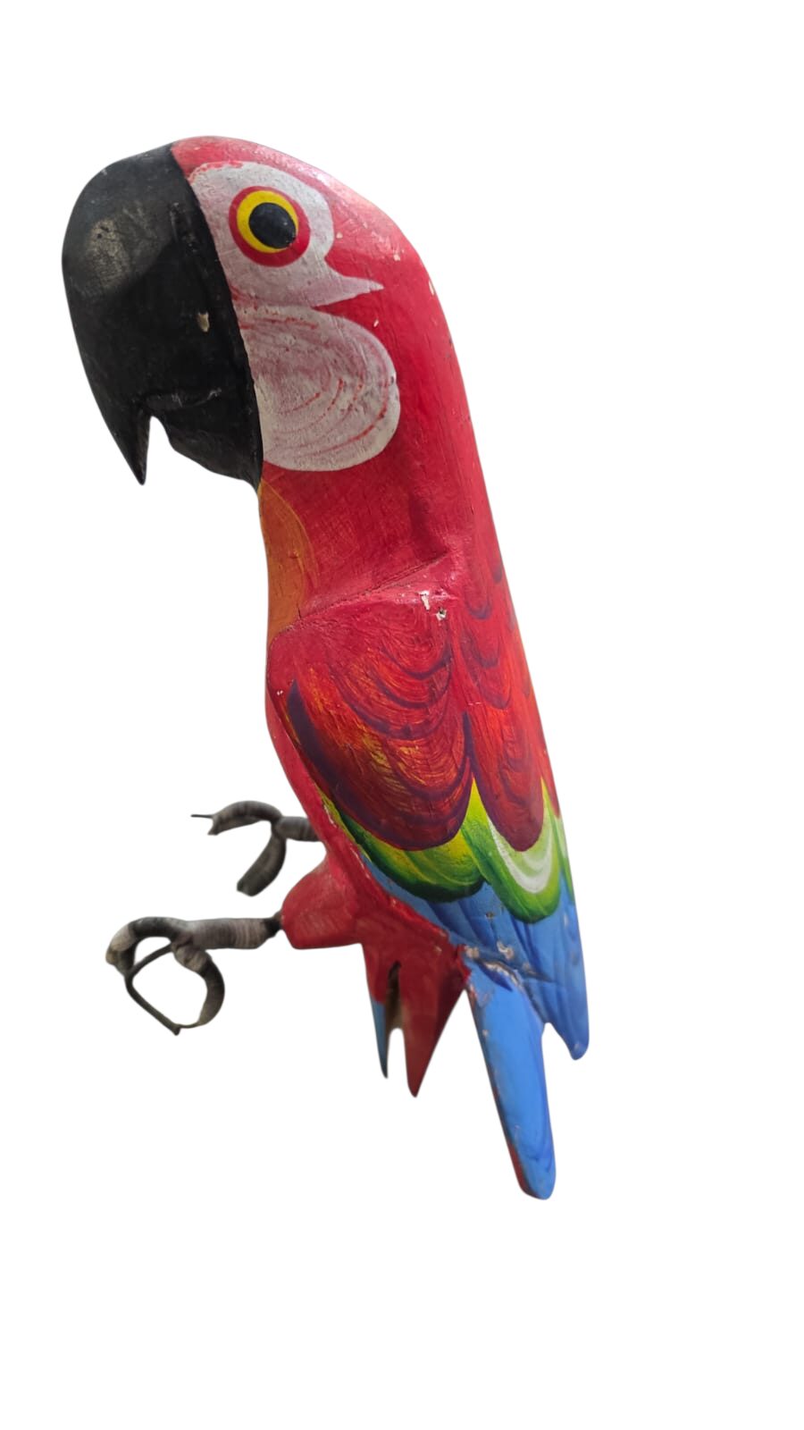 Arara de madeira, pintada a mão