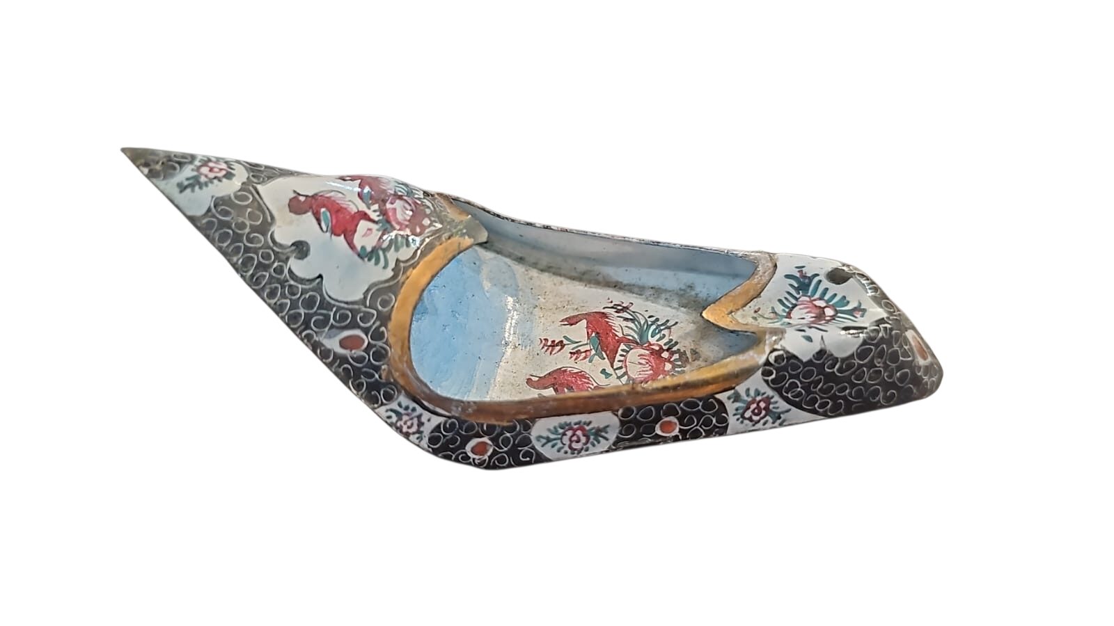 Raro cinzeiro decorativo de sapatinho em cloisonné