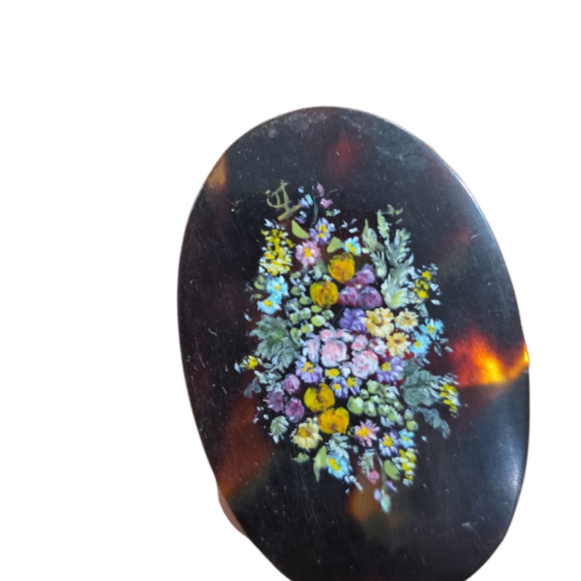 Adereço antigo de casco de tartaruga pintado a mão, belíssima arte