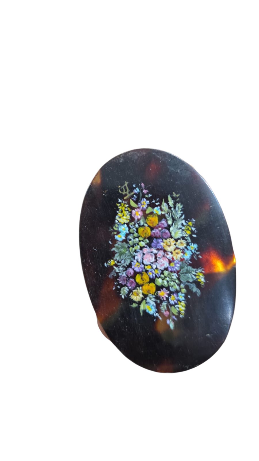 Adereço antigo de casco de tartaruga pintado a mão, belíssima arte