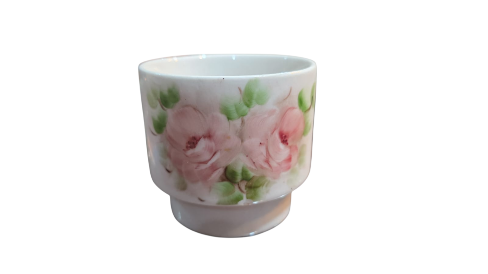 Pote de sobremesa em porcelana pintado à mão motivos florais