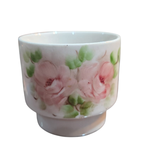 Pote de sobremesa em porcelana pintado à mão motivos florais