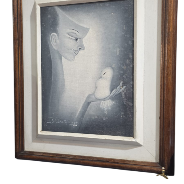 Antigo quadro com bela moldura, linda arte assinada