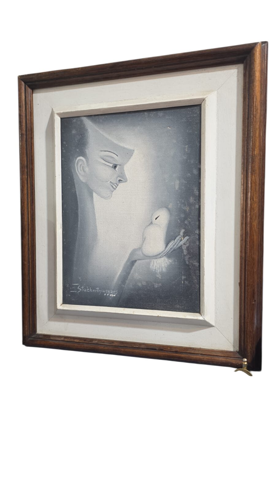 Antigo quadro com bela moldura, linda arte assinada