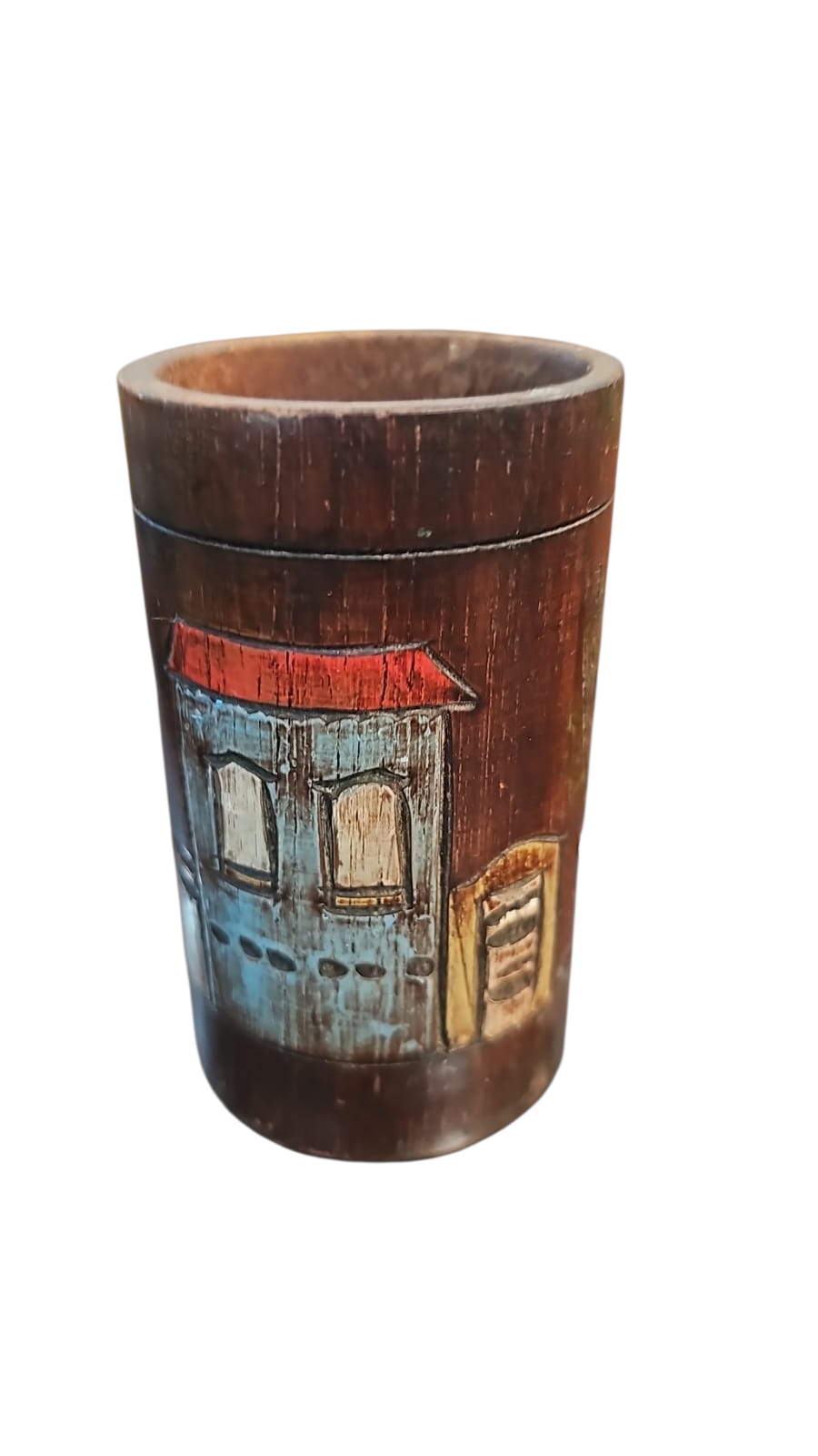 Pote de madeira artesanal, bela arte