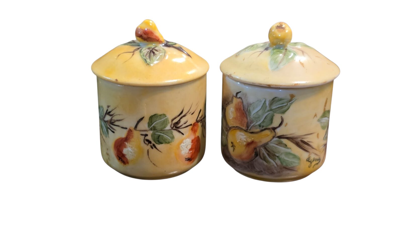 Par de belos potiches de porcelana pintados à mão