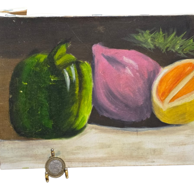 Quadro com pintura de frutas. Assinado
