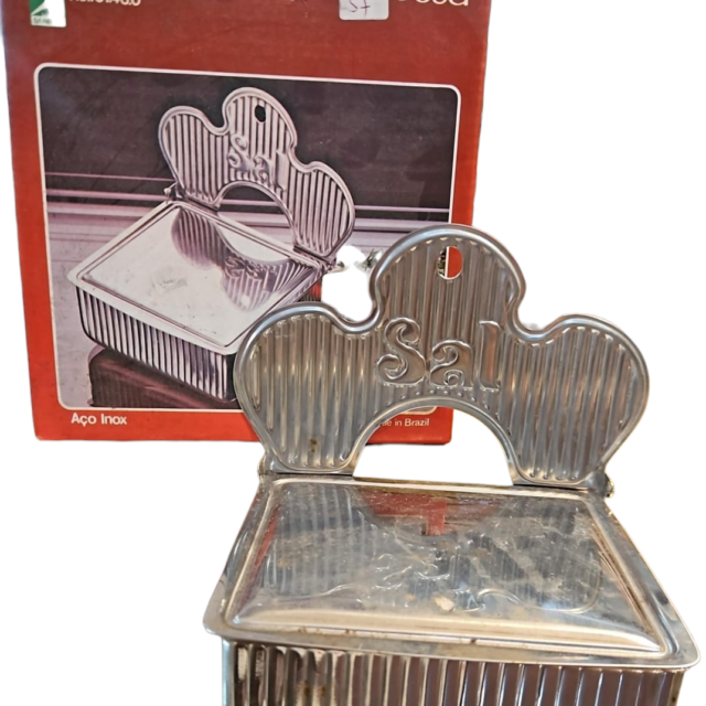 Saleiro de parede inox com caixa original, perfeito