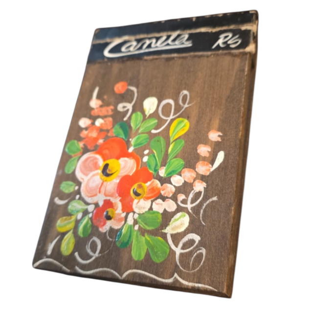 Porta bloco de madeira antigo, pintado a mão