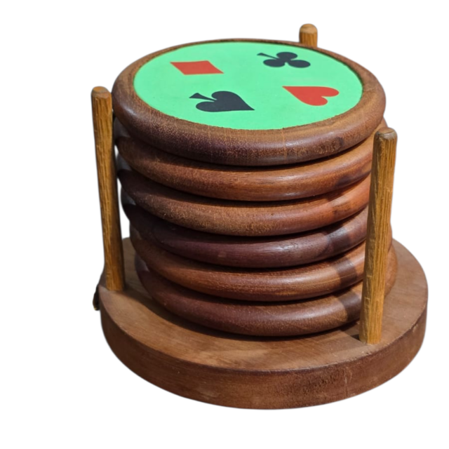 Conjunto com 6 porta-copos de madeira vintage