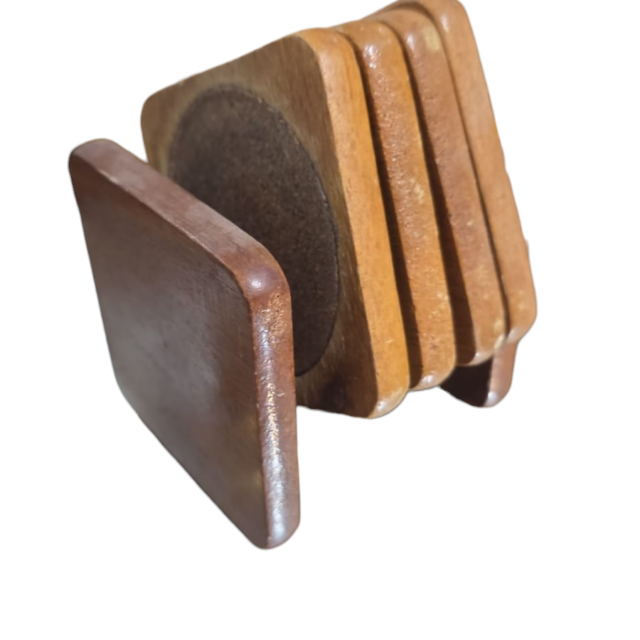 Antigo conjunto porta copos de madeira e cortiça