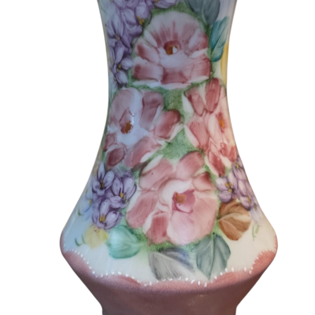 Belíssimo vaso bojudo de porcelana pintado a mão