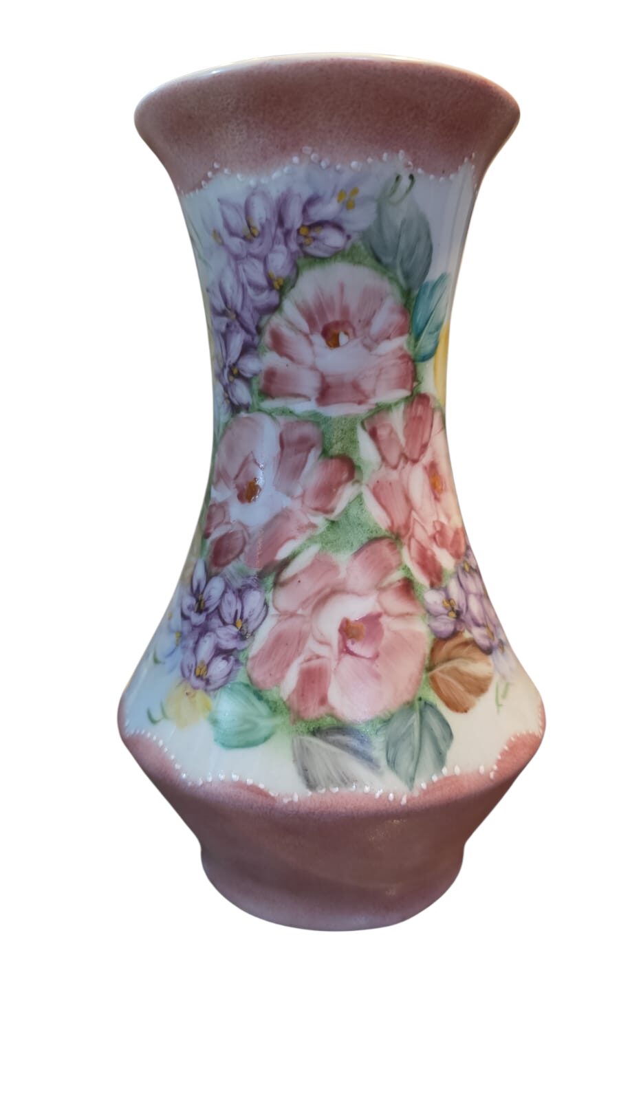 Belíssimo vaso bojudo de porcelana pintado a mão