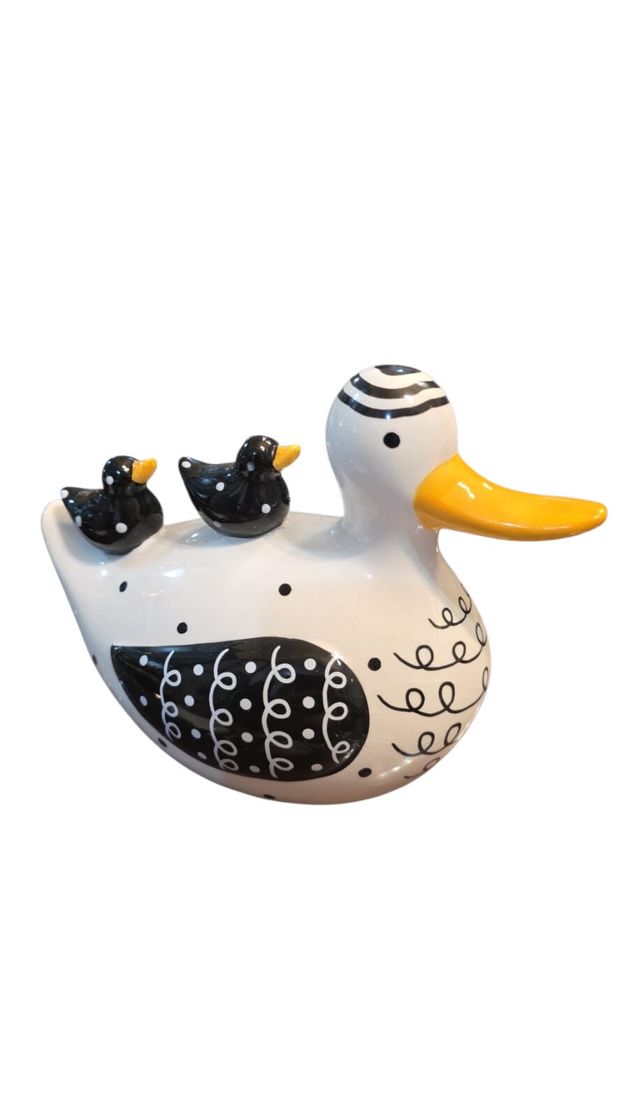 Escultura família de patinhos de porcelana pintados a mão
