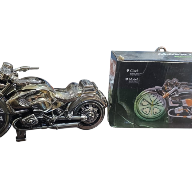 Antigo relógio em formato de moto com caixa original