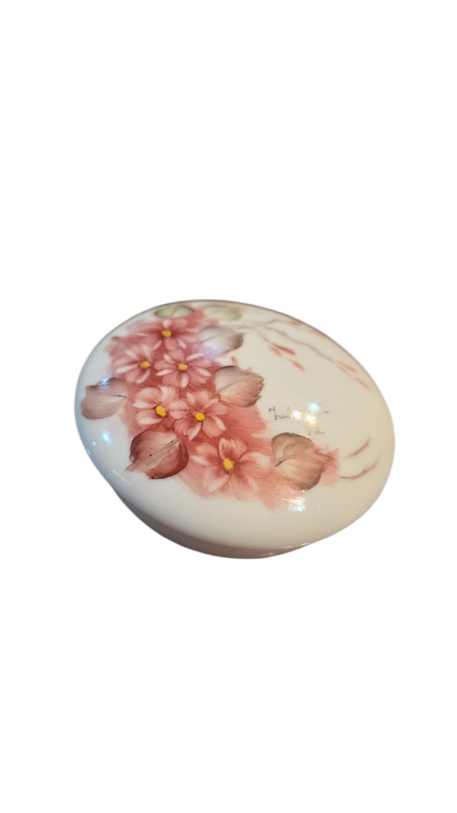 Belo potiche de porcelana pintado à mão e assinado