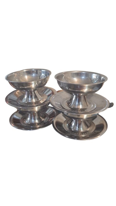Antigos potes de sobremesa inox, com pires