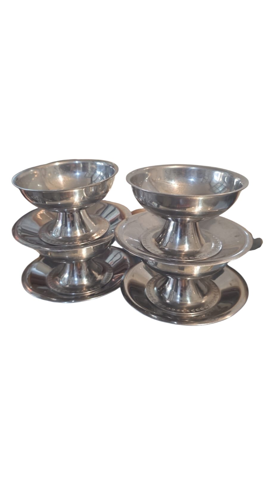 Antigos potes de sobremesa inox, com pires