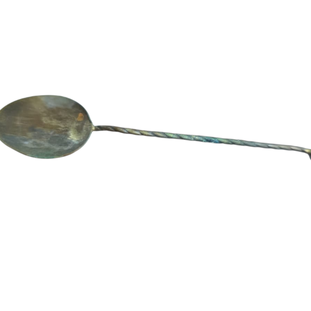 Antiga colher pedrinha, espessurada a prata