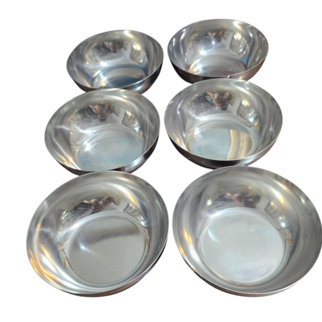 Conjunto de antigos potes de sobremesa inox, circa 70