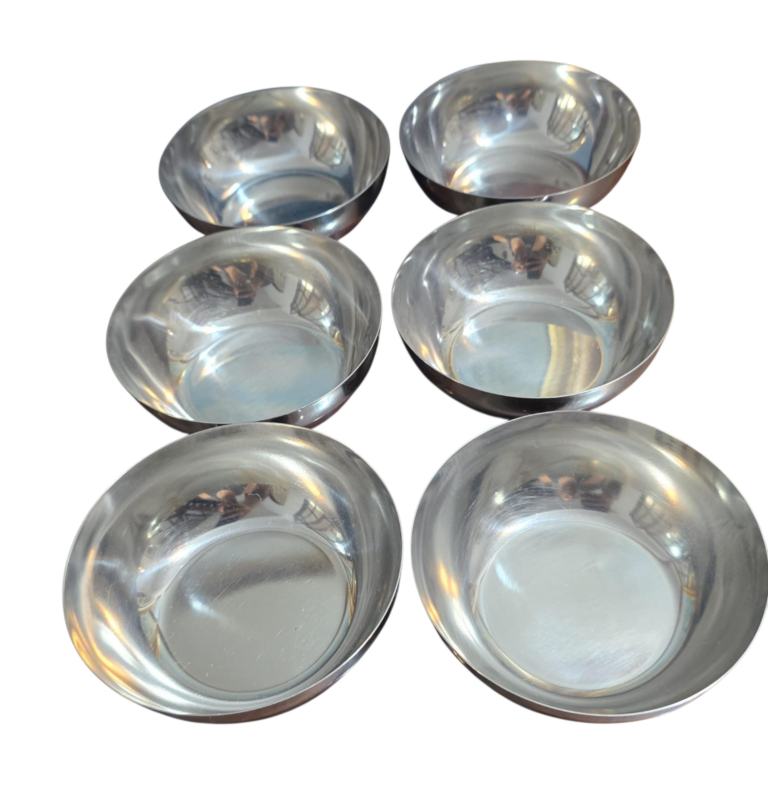 Conjunto de antigos potes de sobremesa inox, circa 70
