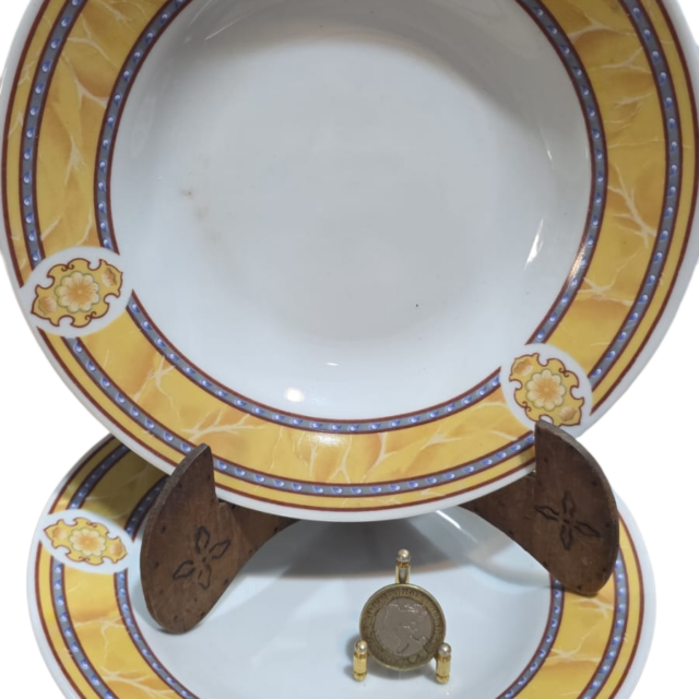 Par de pratos fundos de porcelana com bela arte