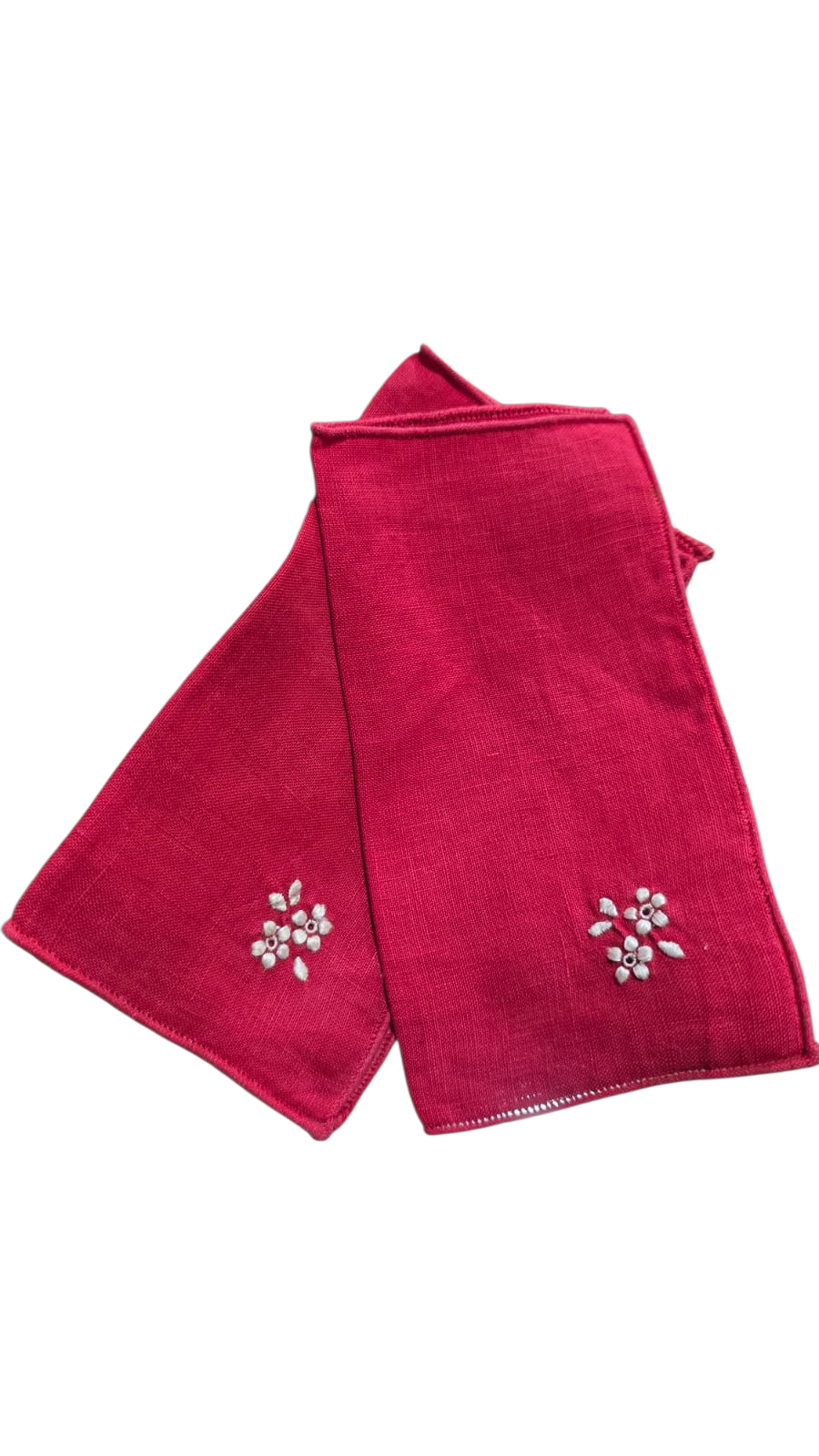 Par de antigos guardanapo em tecido e motivos florais bordados