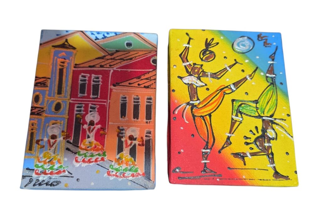 Par de pequenos quadros pintados a mão, baianos