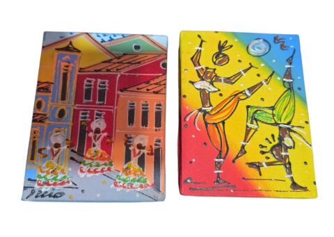 Par de pequenos quadros pintados a mão, baianos