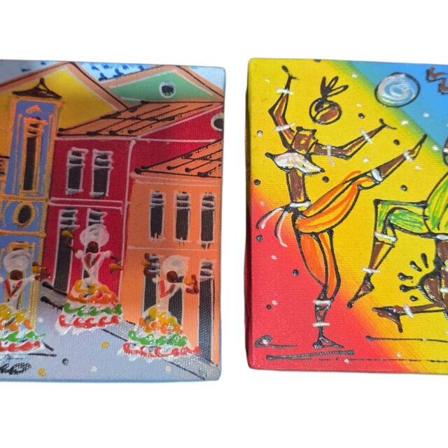 Par de pequenos quadros pintados a mão, baianos