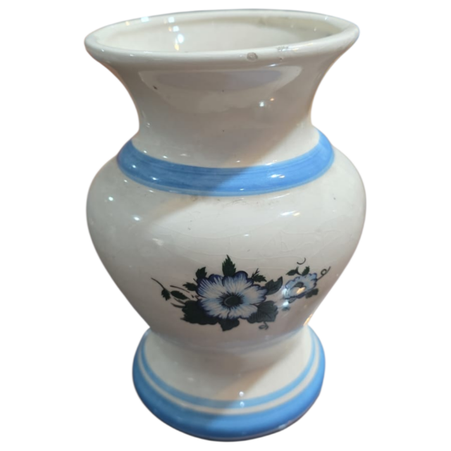 Vaso antigo em faiança, motivos florais, belo craquelado