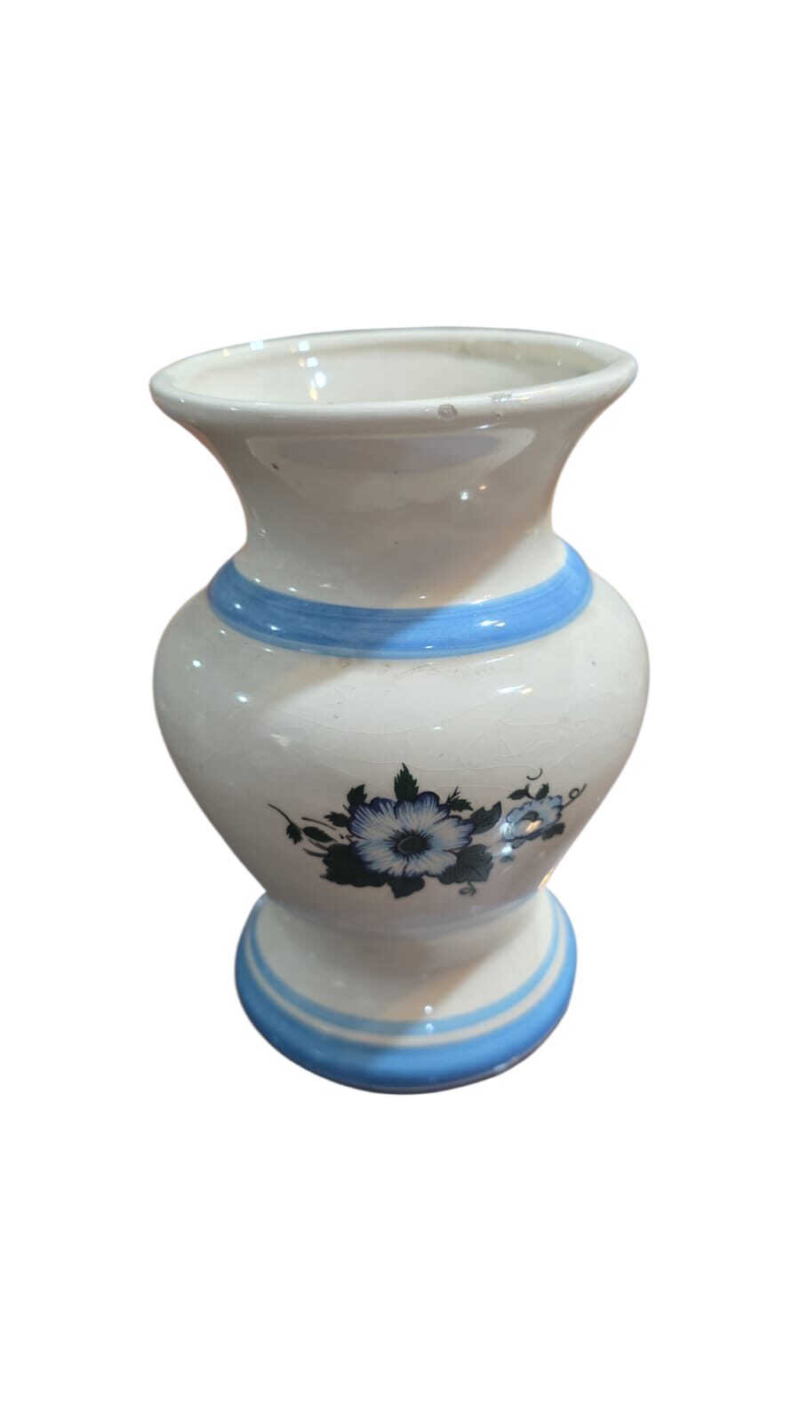Vaso antigo em faiança, motivos florais, belo craquelado