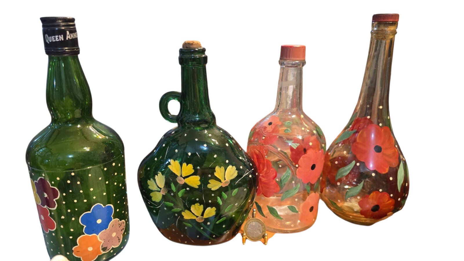Lote de belas garrafa de vidro pintadas a mão
