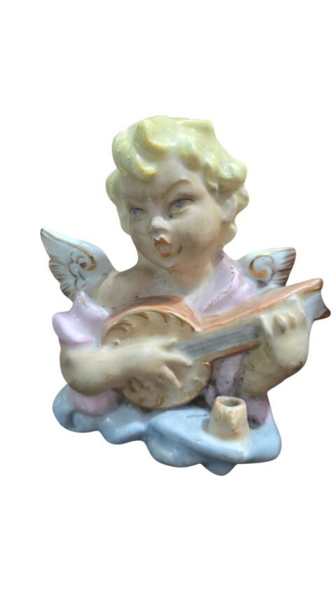 Antigo anjo de parede castiçal de porcelana