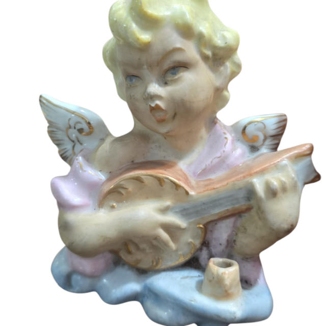 Antigo anjo de parede castiçal de porcelana