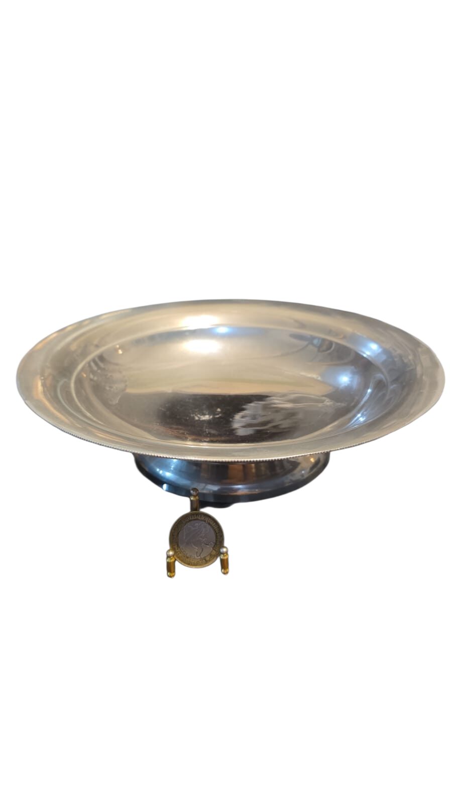 Elegante fruteira/centro de mesa em metal prateado
