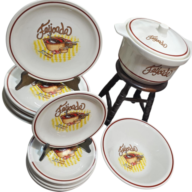 Antigo conjunto para feijoada porcelana Oxford, bela arte vintage