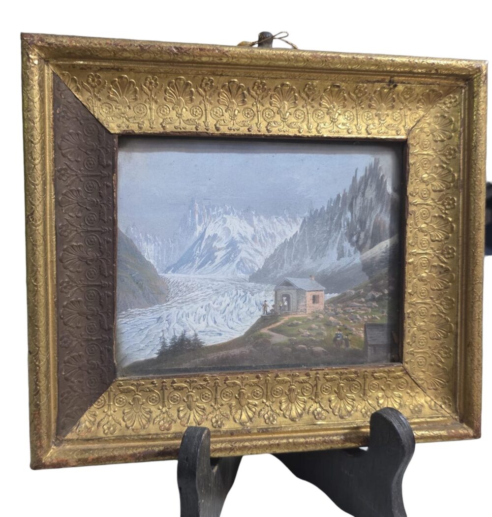 Antigo e belo pequeno quadro, moldura incrível de madeira