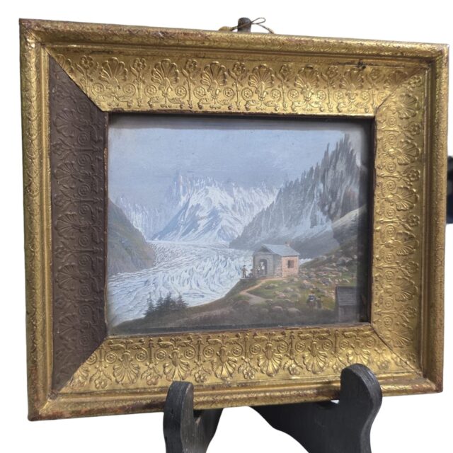 Antigo e belo pequeno quadro, moldura incrível de madeira