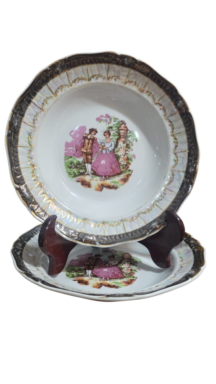 Elegantes pratos fundos com belíssima arte de Cena Galante (valor unitário)