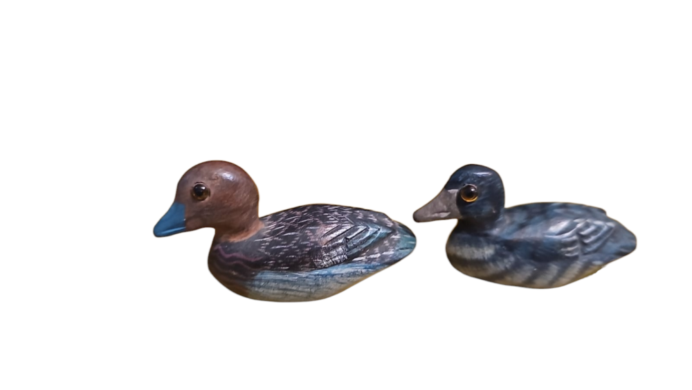Par de patinhos de madeira pintados à mão