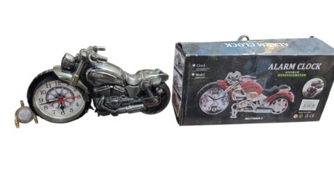 Antigo relógio em formato de moto com caixa origina