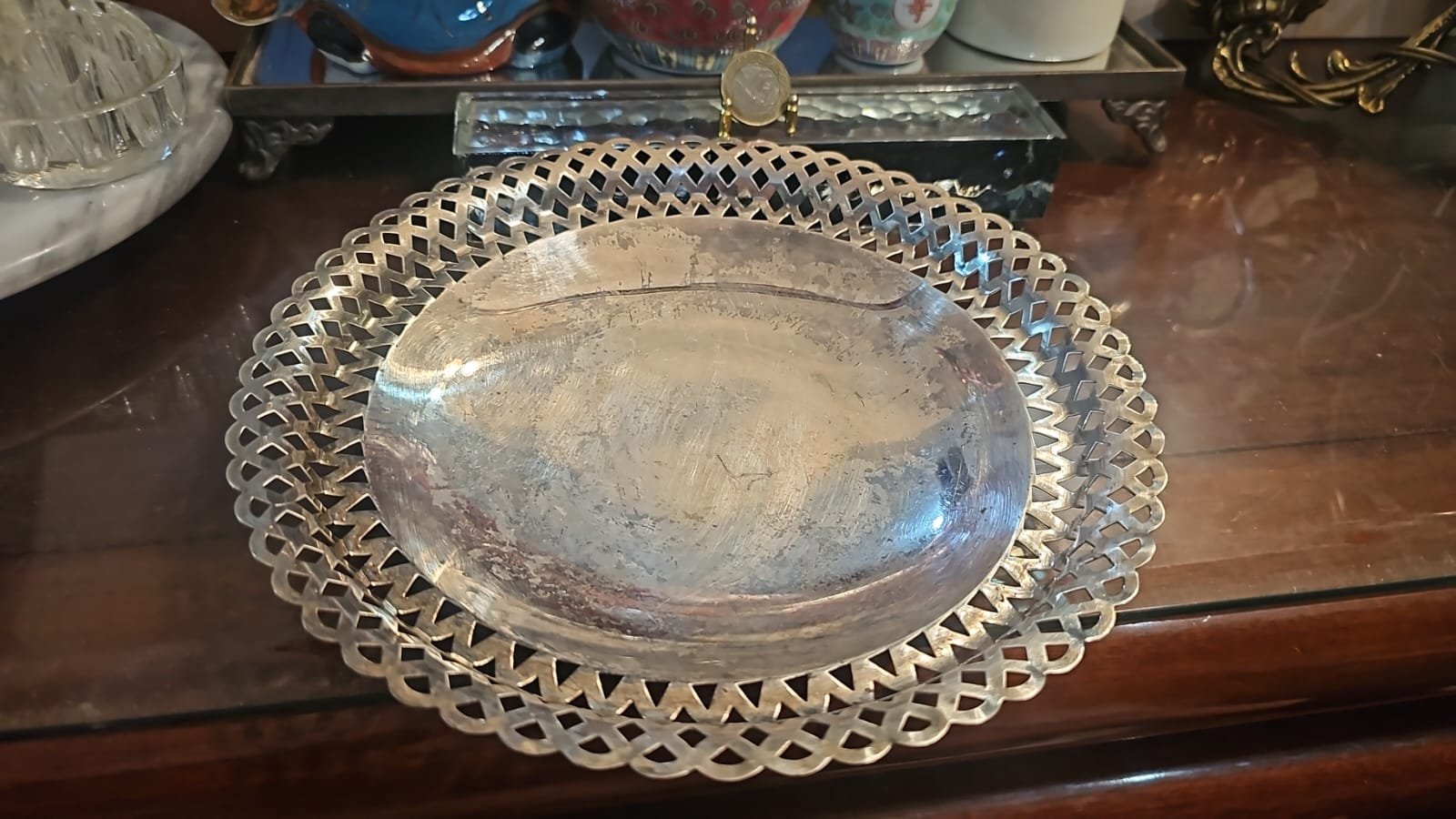 Fruteira espessurada a prata, ainda selada, trípode - Imagem 2