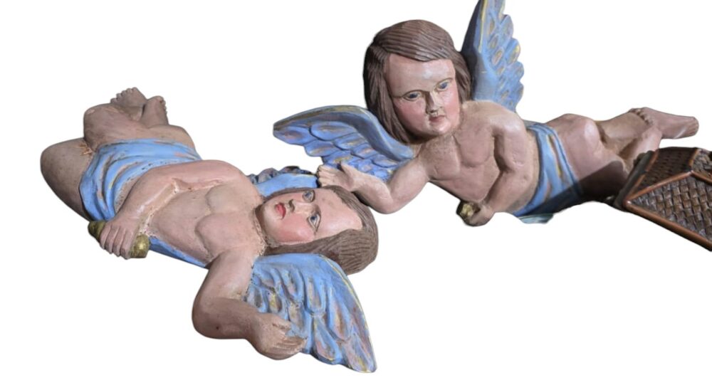 Par de arte sacra antiga em madeira policromada
