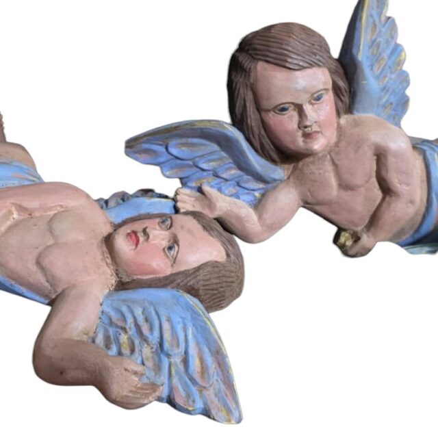 Par de arte sacra antiga em madeira policromada