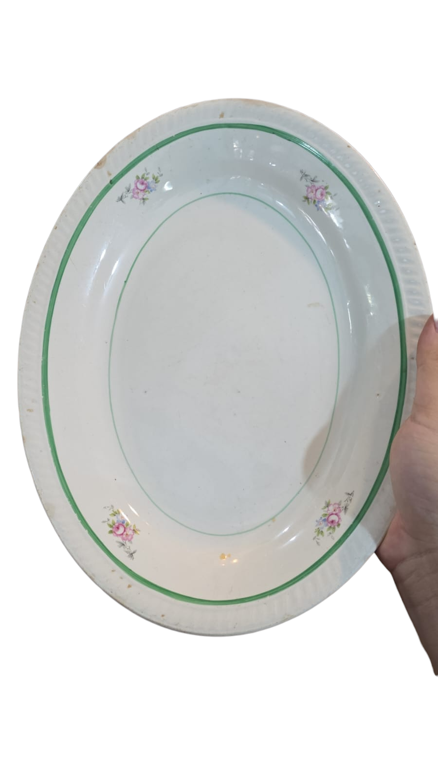 Antiga travessa de louça, motivos florais