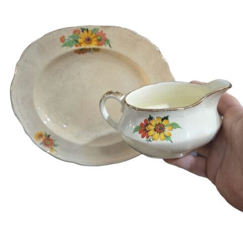 Antigo conjunto inglês, motivos florais e belo craquelado do tempo
