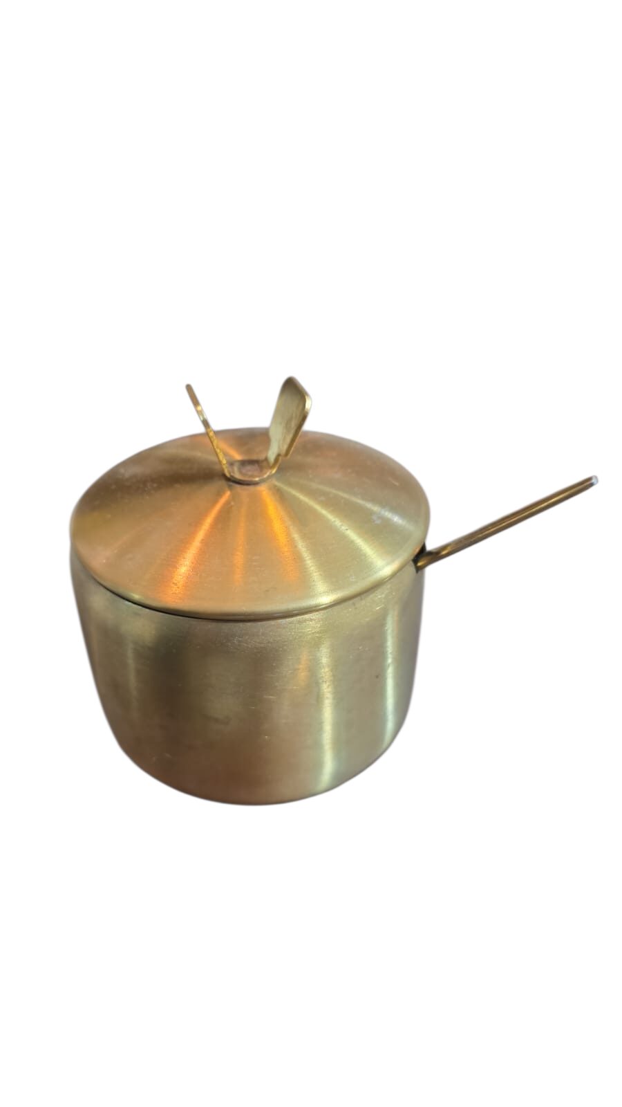Elegante açucareiro em dourado metal, acompanha colher