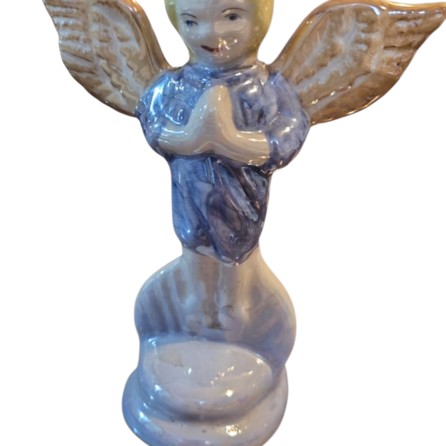 Escultura anjo de louça pintado a mão