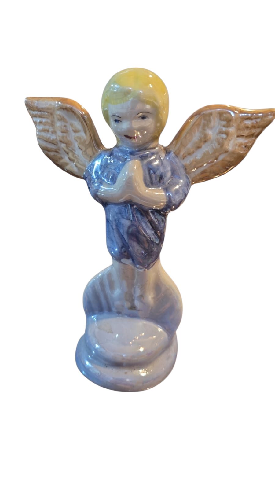 Escultura anjo de louça pintado a mão